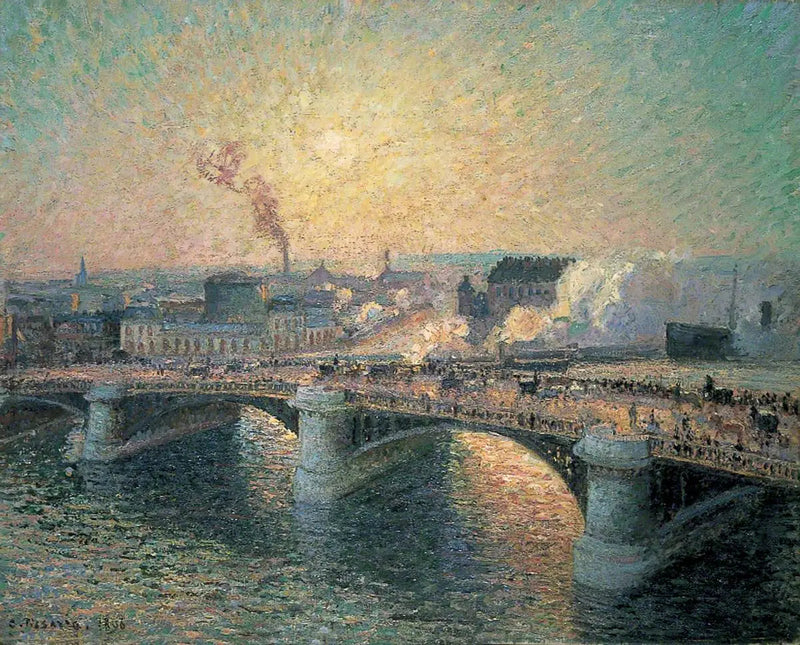 De Boieldieubrug, Rouen, Zonsondergang - Camille Pissarro