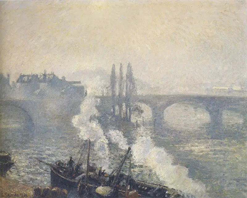 De Corneillebrug in Rouen, ochtendnevel - Camille Pissarro