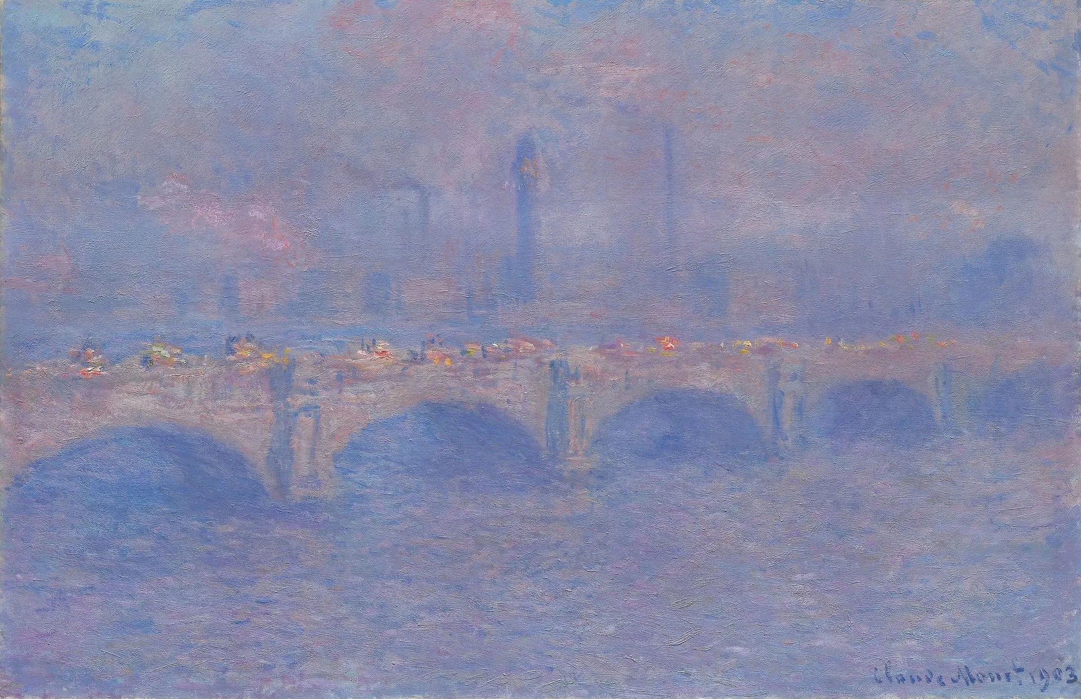 Reproduction du tableau « Le pont de Waterloo, l'effet de la lumière du soleil - Claude Monet » par Alpha Reproduction en peinture à l’huile
