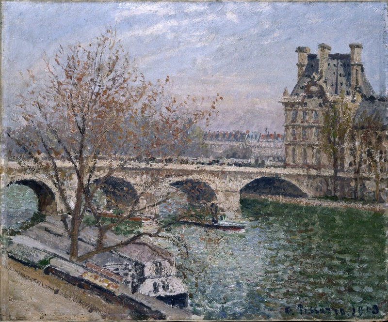 De Koninklijke Brug en het Pavillon de Flore, Ochtend, Zon - Camille Pissarro