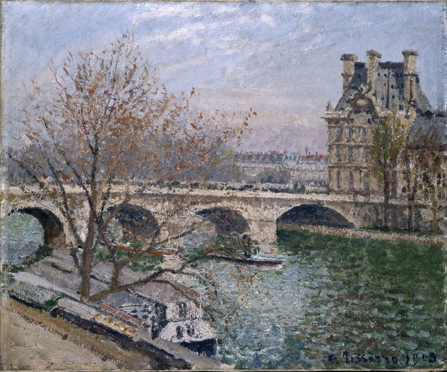 De Koninklijke Brug en het Pavillon de Flore, Ochtend, Zon - Camille Pissarro