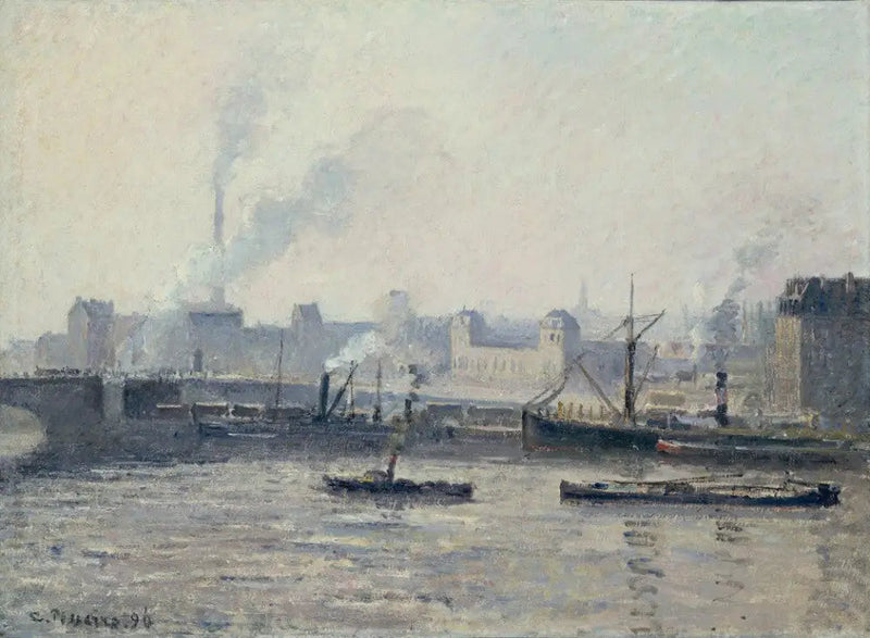 De brug Saint-Sever, Rouen: Mist - Camille Pissarro