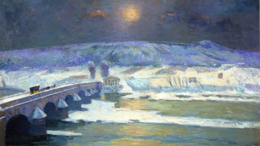 Le pont sur l'Allier à Pont-du-Château en hiver (1886) - Albert Lebourg image 1 reproduction artisanale de tableau