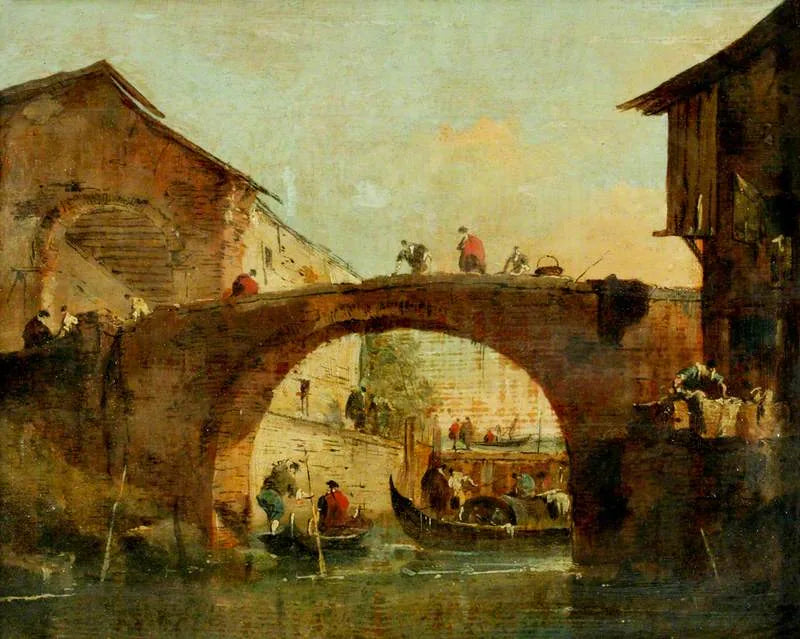 De brug over de Brenta in Dolo (de Porta del Dolo) - Francesco Guardi