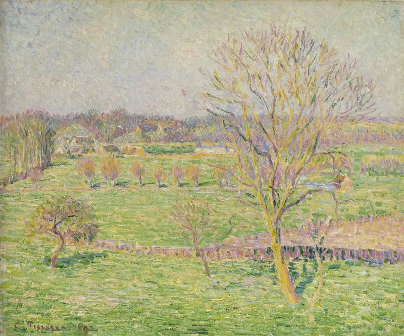 De wei en de grote walnoot, lente, Eragny - Camille Pissarro