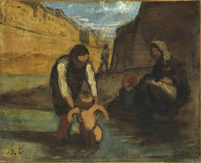 Het eerste bad - Honoré Daumier