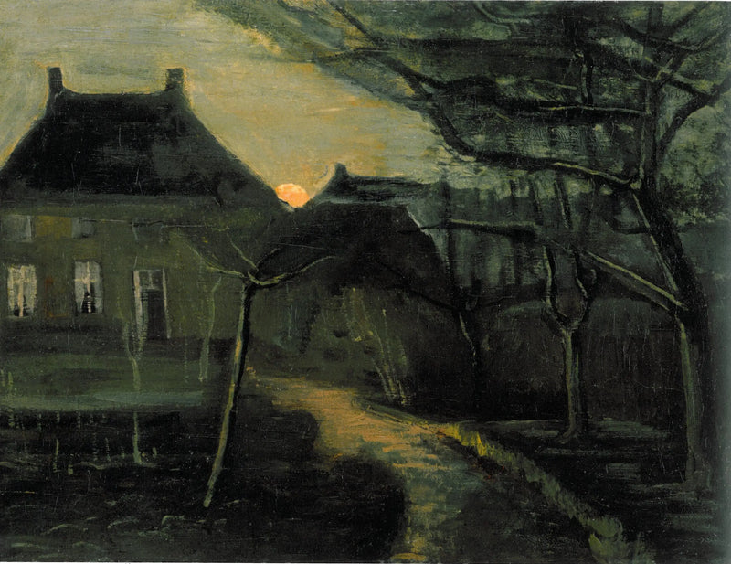 De pastorie van Nuenen bij maanlicht - Vincent van Gogh