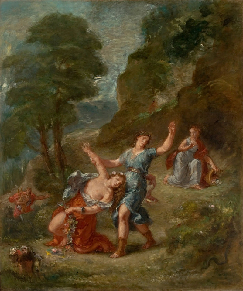 De Lente - Eurydice gebeten door een slang terwijl ze bloemen plukte (de dood van Eurydice) - Eugène Delacroix