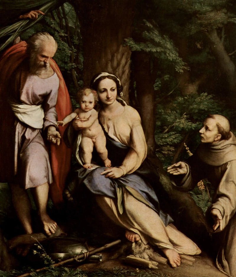 De Rust tijdens de Vlucht naar Egypte met Sint Franciscus - Antonio da Correggio