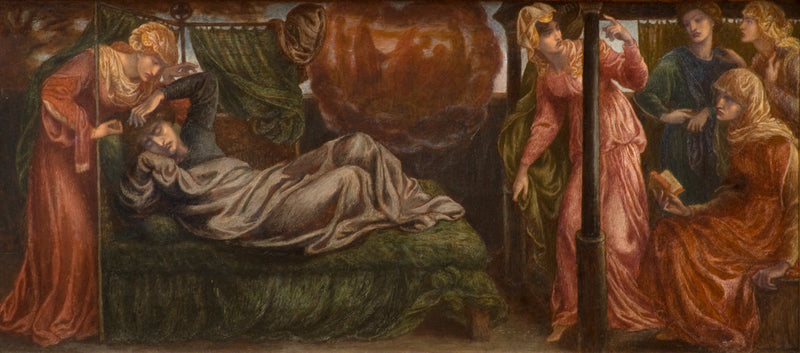 Dante's Droom op de dag van Béatrice's dood (voorstuk, linker paneel) - Dante Gabriel Rossetti