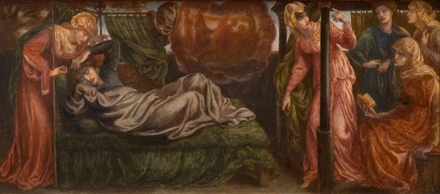 Dante's Droom op de dag van Béatrice's dood (voorstuk, linker paneel) - Dante Gabriel Rossetti