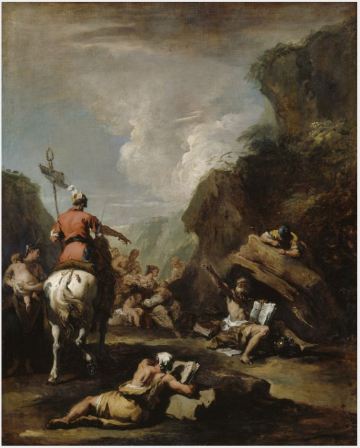 De koning Hiëron II van Syracuse vraagt Archimedes om de stad te versterken - Sebastiano Ricci