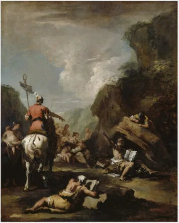 De koning Hiëron II van Syracuse vraagt Archimedes om de stad te versterken - Sebastiano Ricci