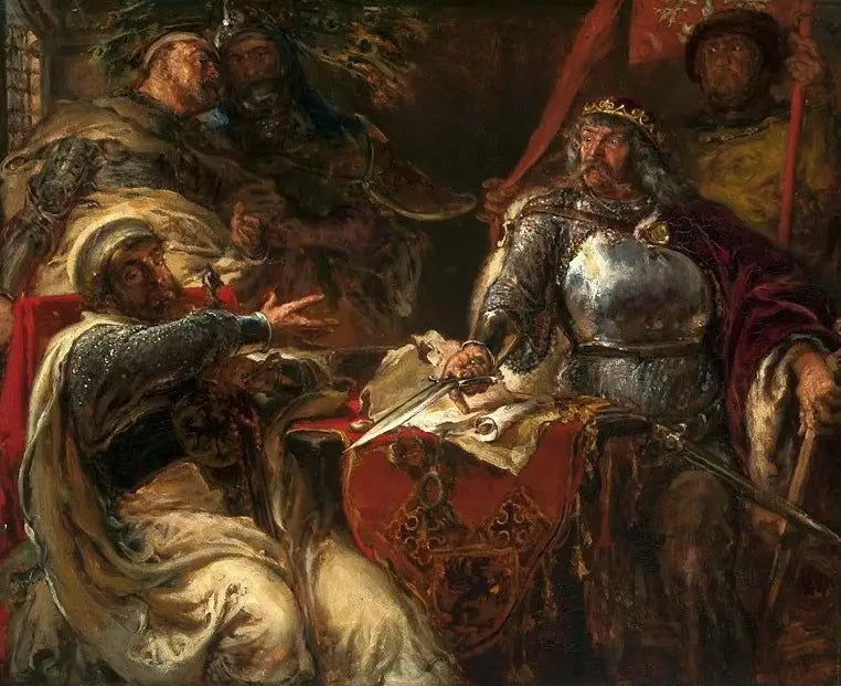 Lodewijk Ladislaus de Korte verbreekt de overeenkomsten met de Teutoonse ridders in Brześć Kujawski. - Jan Matejko

Source:
Le Roi Ladislas le Bref rompt les accords avec les chevaliers teutoniques à Brześć Kujawski. - Jan Matejko