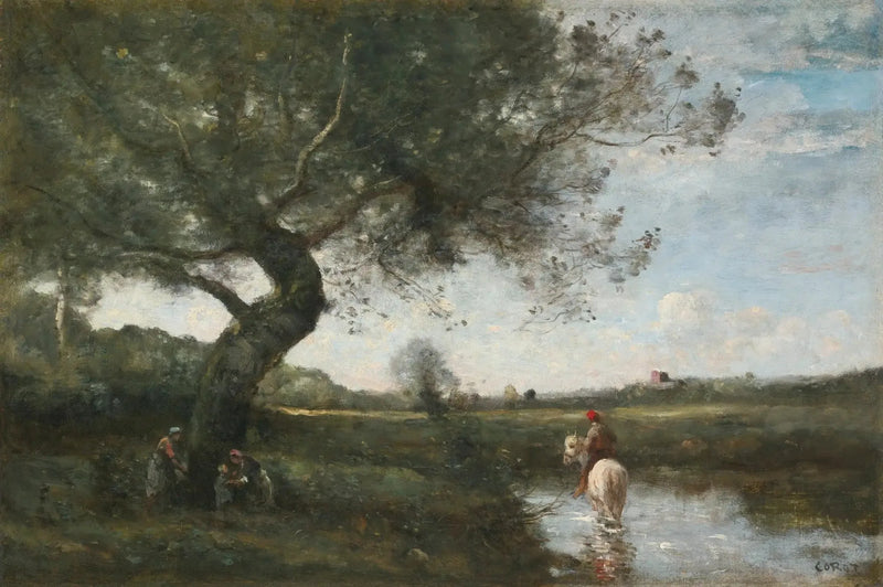 De beek met wit paard - Jean-Baptiste Camille Corot
