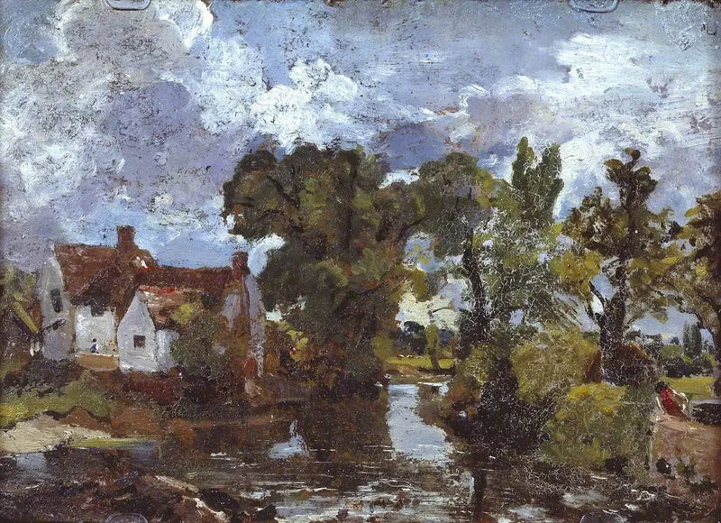 De beek van de molen. Achterzijde: Nachtelijke scène met brug - John Constable