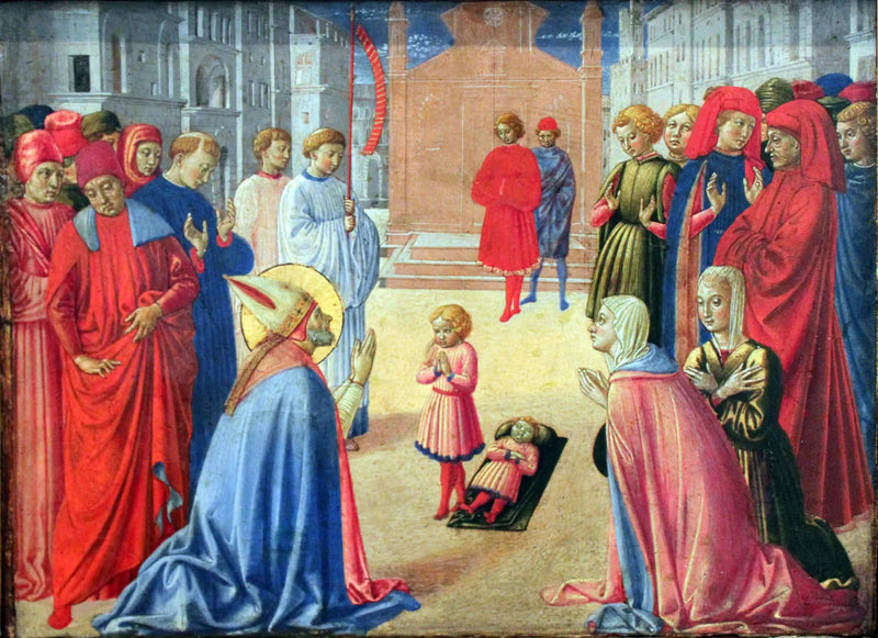 De heilige Zénobe wekt een dode jongen weer tot leven - Benozzo Gozzoli