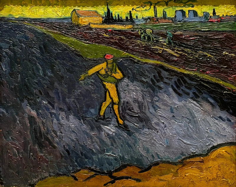 De Zaaier: de omgeving van Arles op de achtergrond - Vincent van Gogh