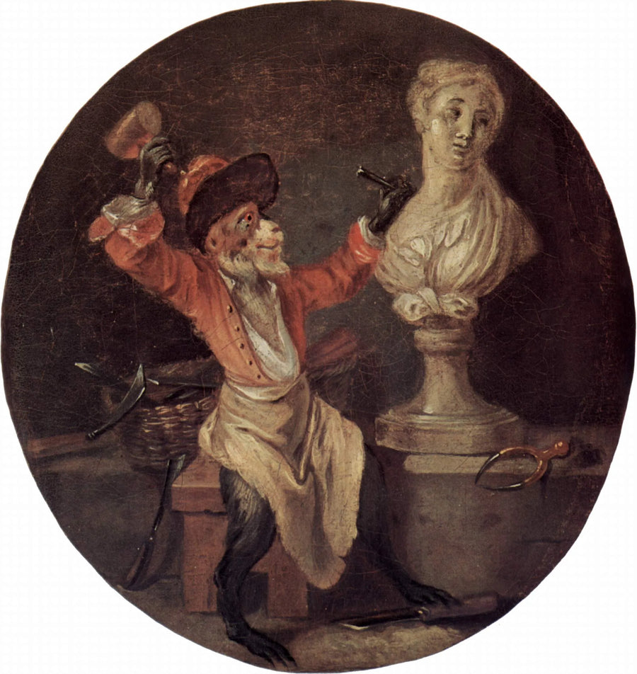 De beeldhouwende aap - Antoine Watteau