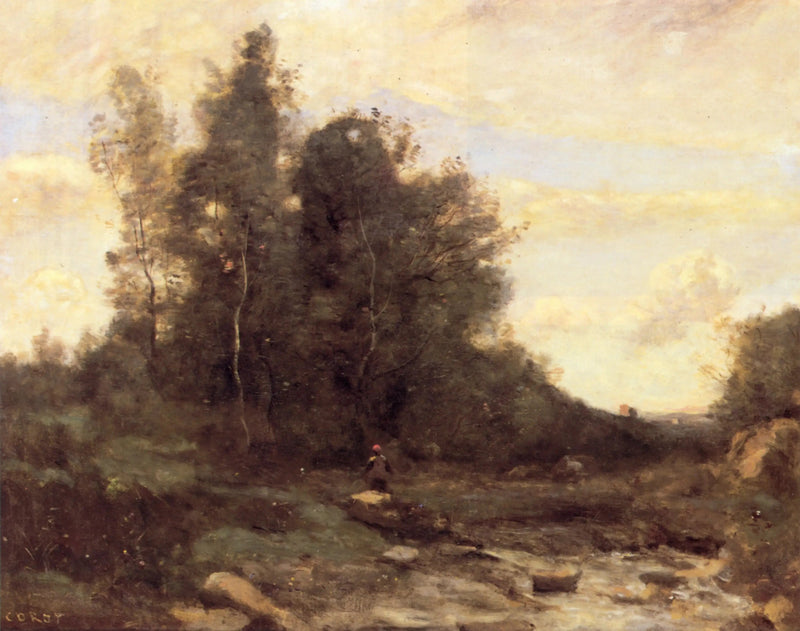 De rotsachtige stroom (Schemering) - Jean-Baptiste Camille Corot