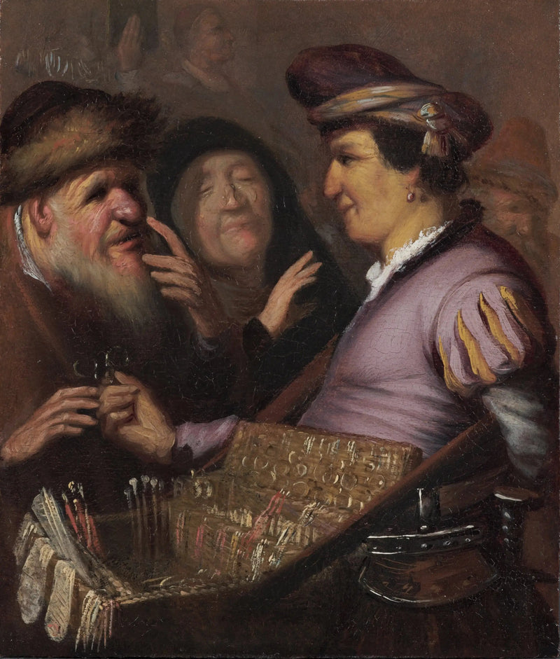 De brillenverkoper (Een handelaar die brillen verkoopt, Uitzicht) - Rembrandt