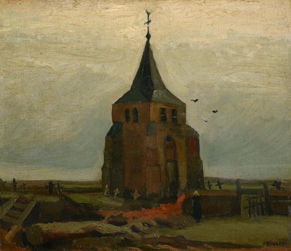 Reproduction du tableau « Le Vieux Clocher - Vincent van Gogh » par Alpha Reproduction en peinture à l’huile