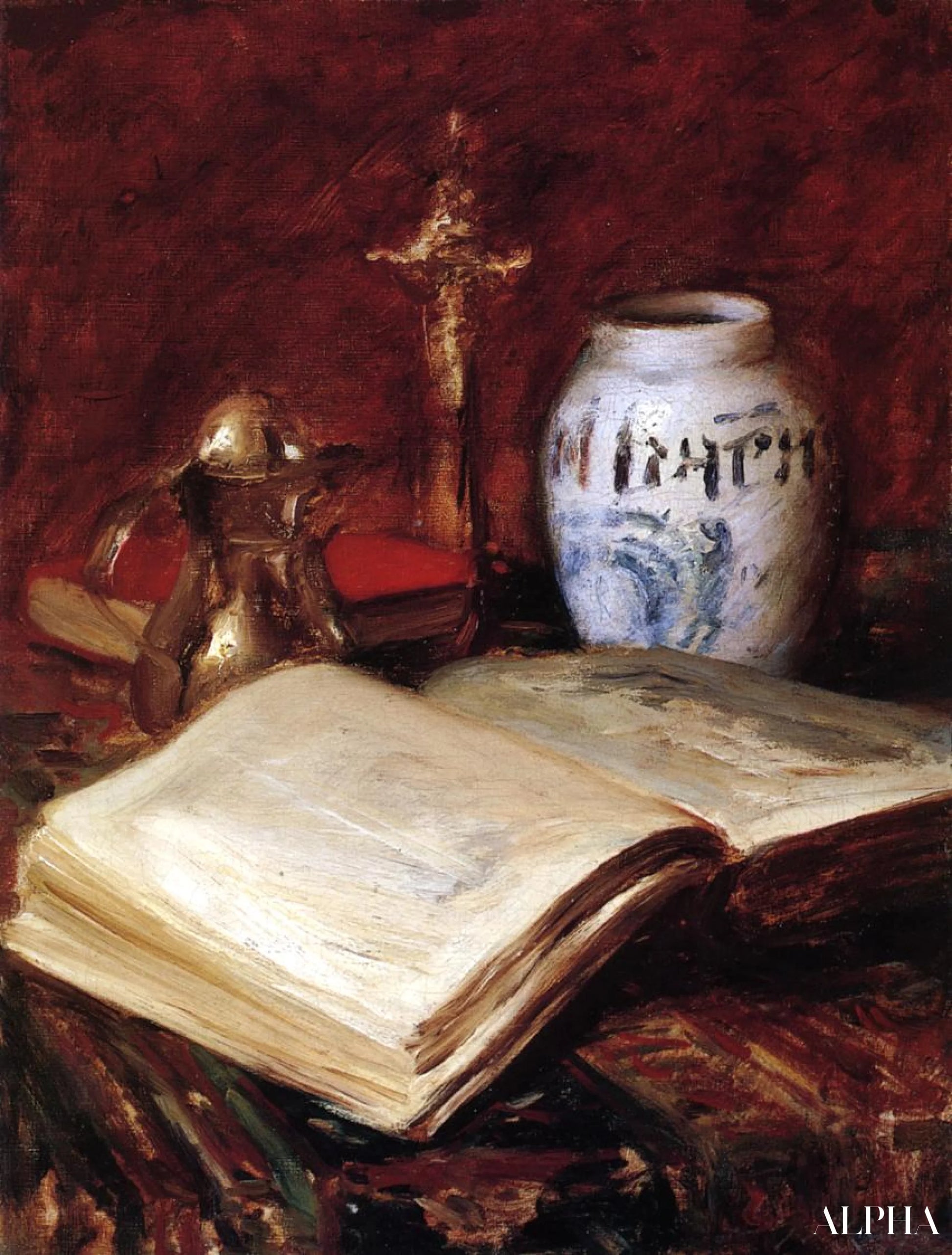 Het Oude Boek - William Merritt Chase - Reproducties van schilderijen en hoogwaardige schilderijen