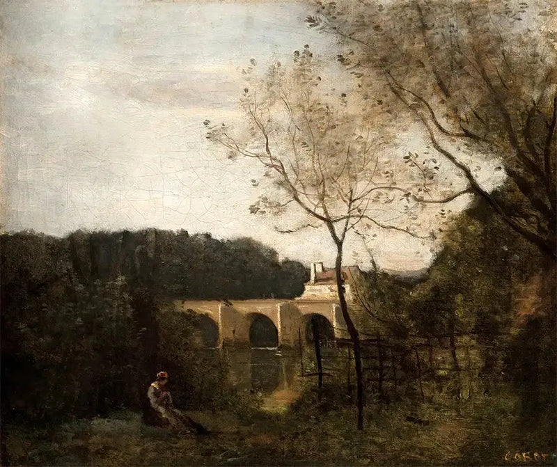 De oude brug in Mantes - Jean-Baptiste Camille Corot