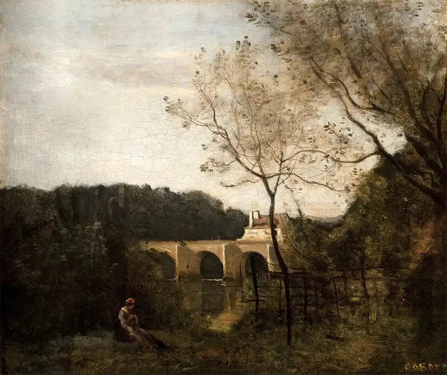 De oude brug in Mantes - Jean-Baptiste Camille Corot