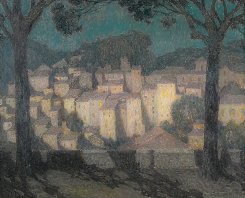 Het dorp bij maanlicht (weergave van Bormes-les-Mimosas) - Henri Le Sidaner