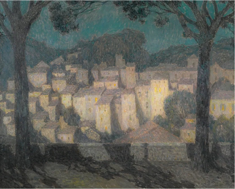 Het dorp bij maanlicht (weergave van Bormes-les-Mimosas) - Henri Le Sidaner
