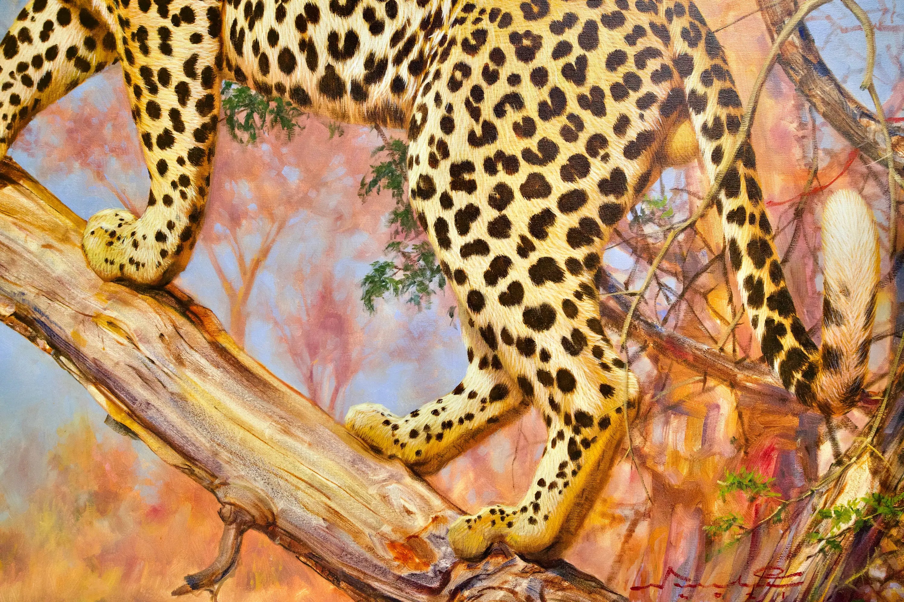 Léopard dans un arbre | 150 x 100 cm Reproductions de tableaux à la peinture à l’huile