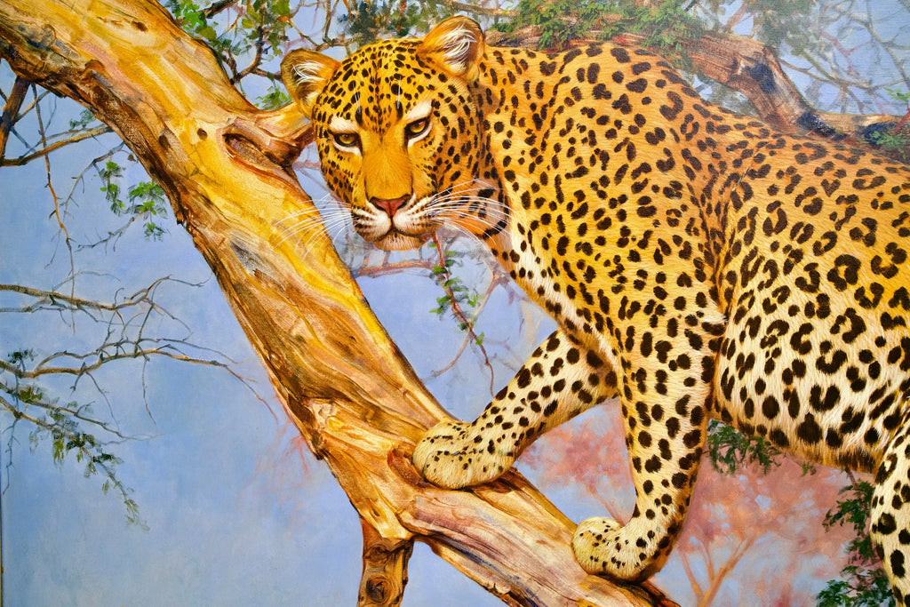 Léopard dans un arbre | 150 x 100 cm Reproductions de tableaux à la peinture à l’huile