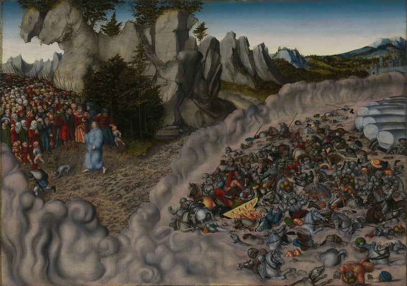 De legers van de Farao ondergedompeld in de Rode Zee - Lucas Cranach de Ouderling