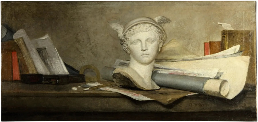 De attributen van de Kunsten met een buste van Mercurius - Jean Simeón Chardin