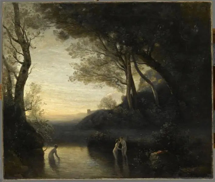 De badende vrouwen van Bellinzone. Avondlicht-effect - Jean-Baptiste Camille Corot