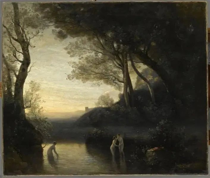 De badende vrouwen van Bellinzone. Avondlicht-effect - Jean-Baptiste Camille Corot