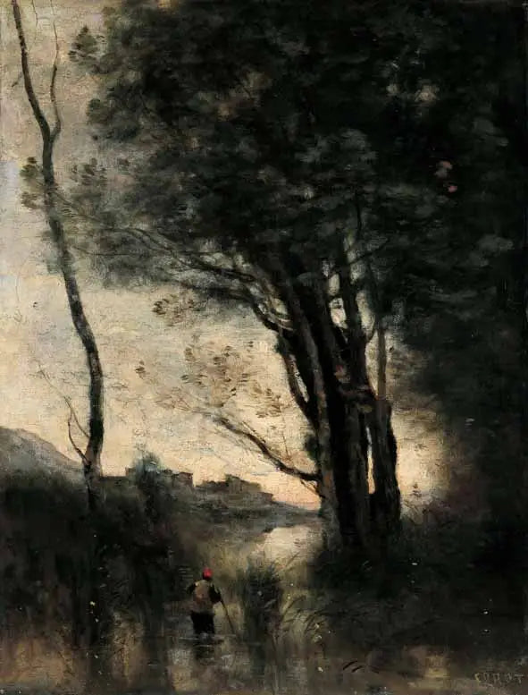 De herders oversteken een rivier te voet. Herinnering aan Italië - Jean-Baptiste Camille Corot