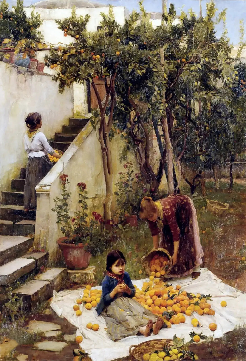 Reproduction du tableau « Les cueilleurs d'oranges - John William Waterhouse » par Alpha Reproduction en peinture à l’huile
