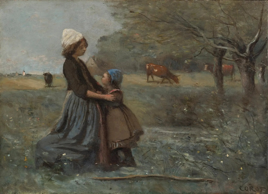 De Twee Zusters in de weide - Jean-Baptiste Camille Corot