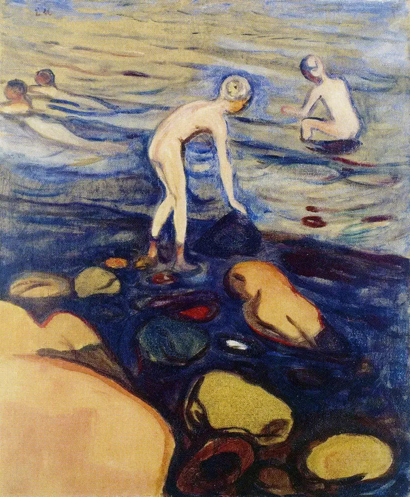 De jongens die zich aan het baden zijn - Edvard Munch