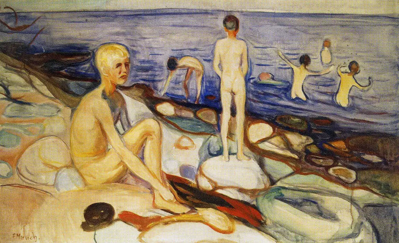 De jongens die zich aan het baden zijn - Edvard Munch