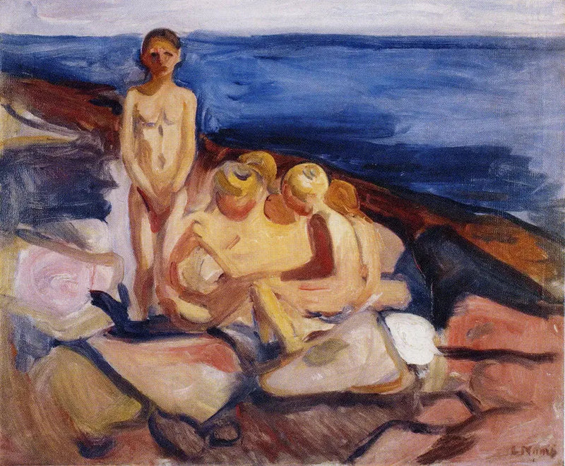 De jongens die zich aan het baden zijn - Edvard Munch