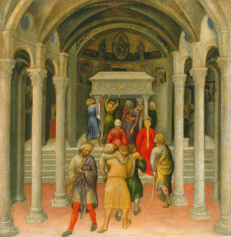 De gehandicapten en de genezen zieken bij het graf van Sint-Nicolaas - Gentile da Fabriano