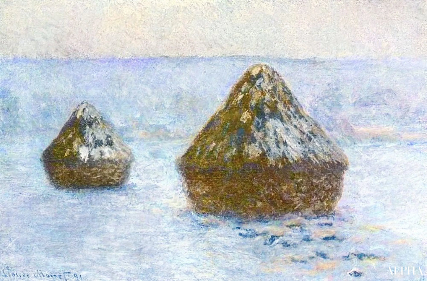 Les Meules, winter van Claude Monet - Reproducties van schilderijen en hoogwaardige schilderijen
