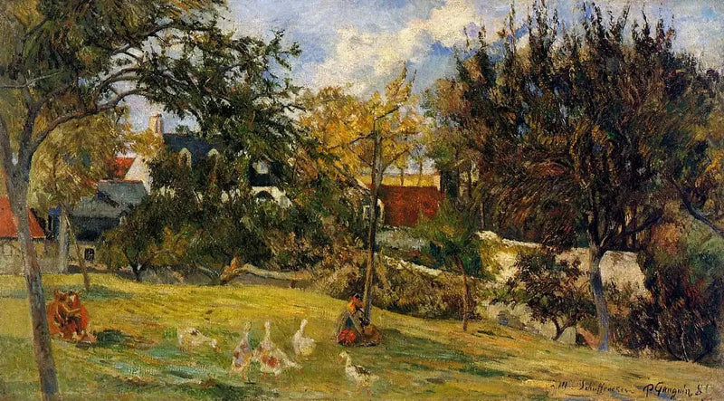 De Ganzen in de Weide, of Boerderij in Normandië - Paul Gauguin