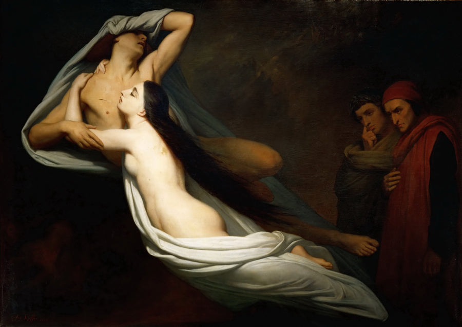 De Schaduwen van Francesca da Rimini en Paolo Malatesta verschijnen voor Dante en Virgilius - Ary Scheffer