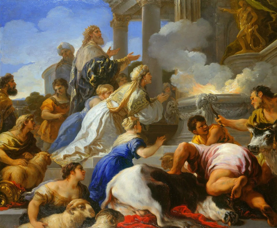 De ouders van Psyche bieden een offergave aan Apollo - Luca Giordano