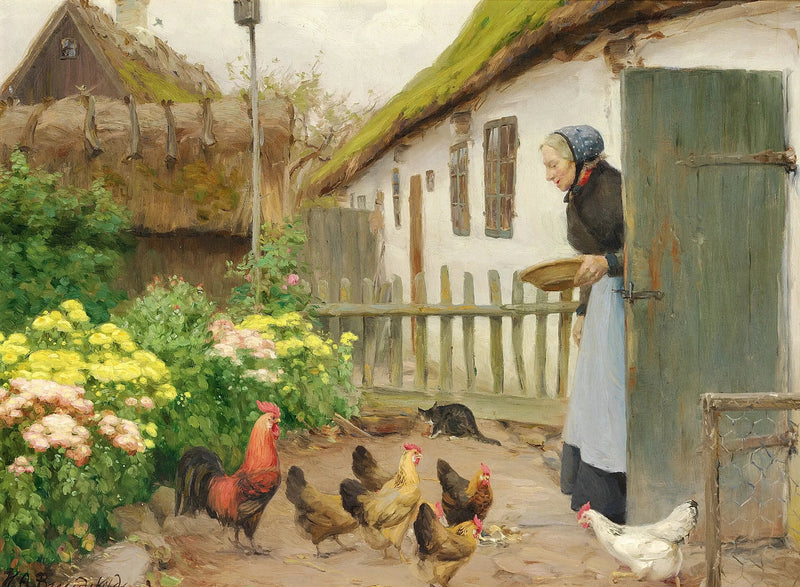 Reproductie van een olieverfschilderij van een kippenboerderij - H. A. Brendekilde

Source:
Les poules sont nourries. - H. A. Brendekilde