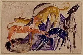 De vier gezelschaps honden van prins Jusuff - Franz Marc